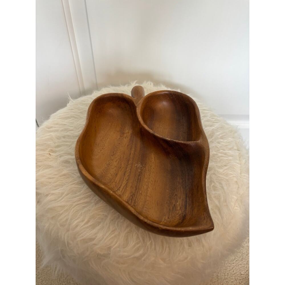 vintage Blair Hawaii monkey pod wood divided leaf-shaped serving tray